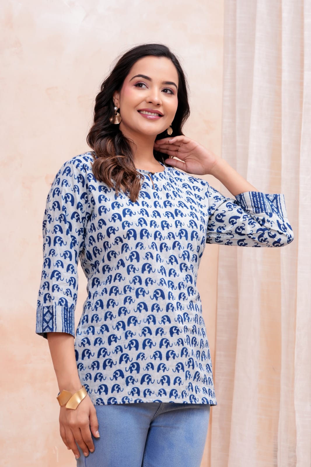 Mini Elephant Hand Block Printed Pure Cotton Short Kurti
