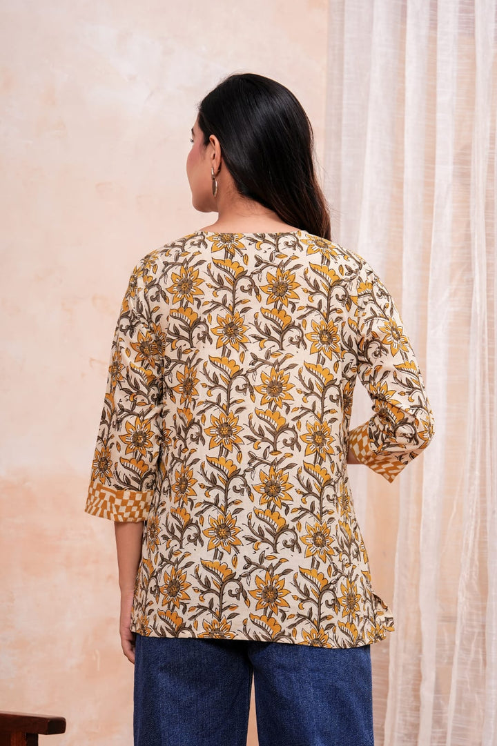Traditional Bagru Hand Block Printed Pure Cotton Short Kurti