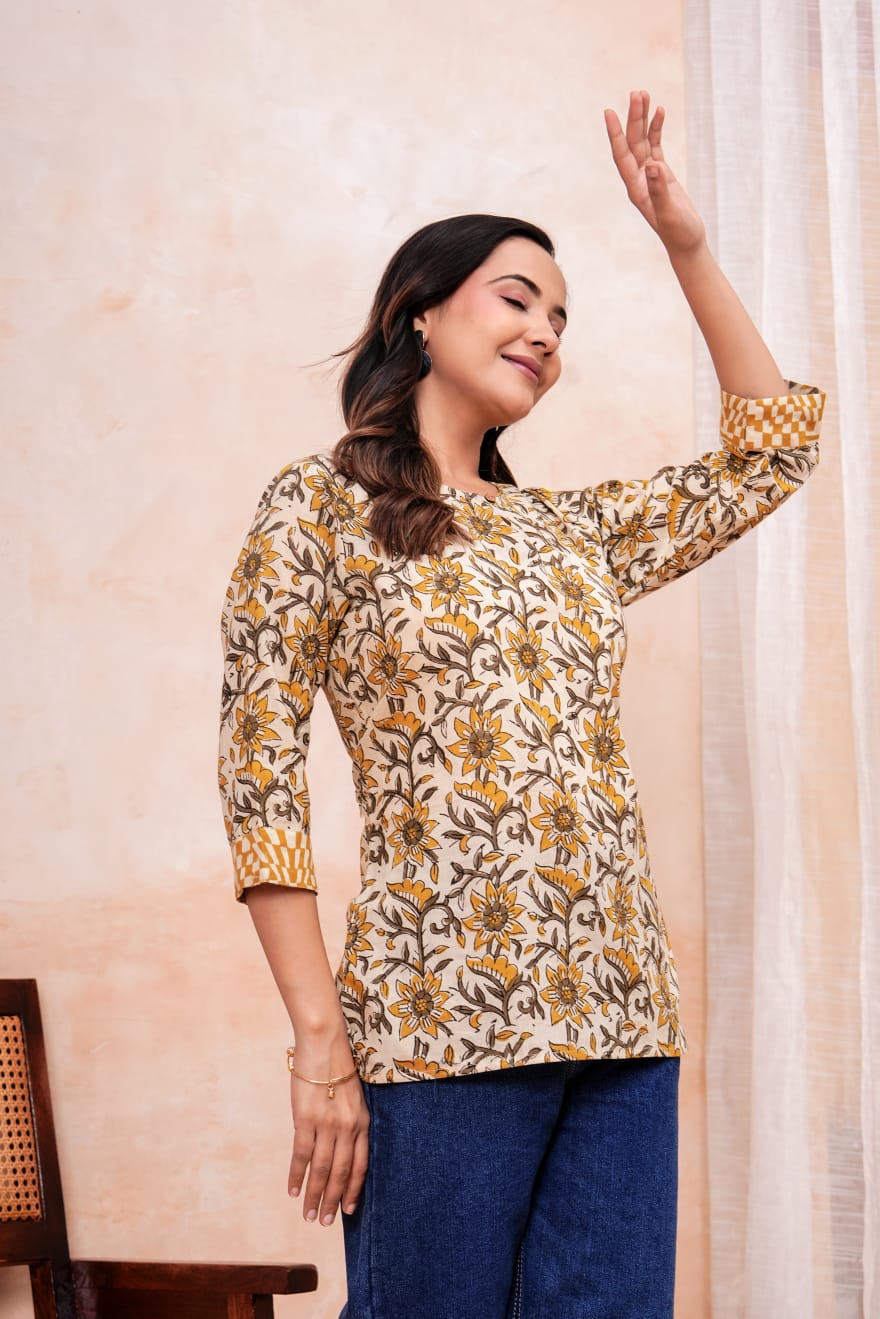 Traditional Bagru Hand Block Printed Pure Cotton Short Kurti