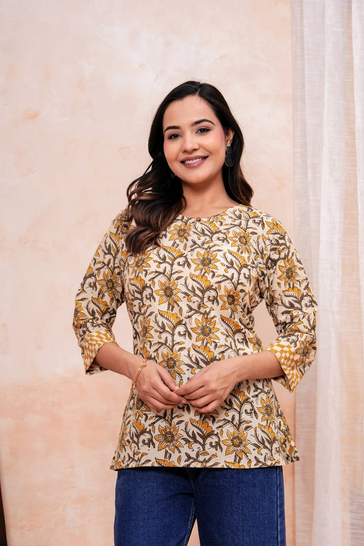 Traditional Bagru Hand Block Printed Pure Cotton Short Kurti