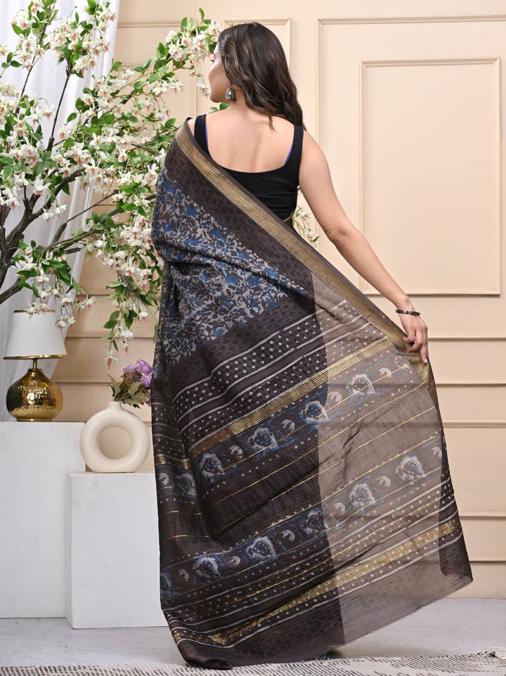 Elegant Vanaspati Ajrakh Maheshwari Silk Saree with Blouse