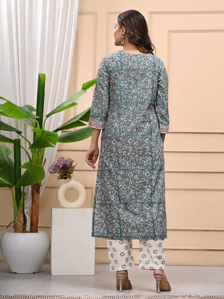 Bagru Handblock Printed Cotton Stitched Suit – 3-Piece Set