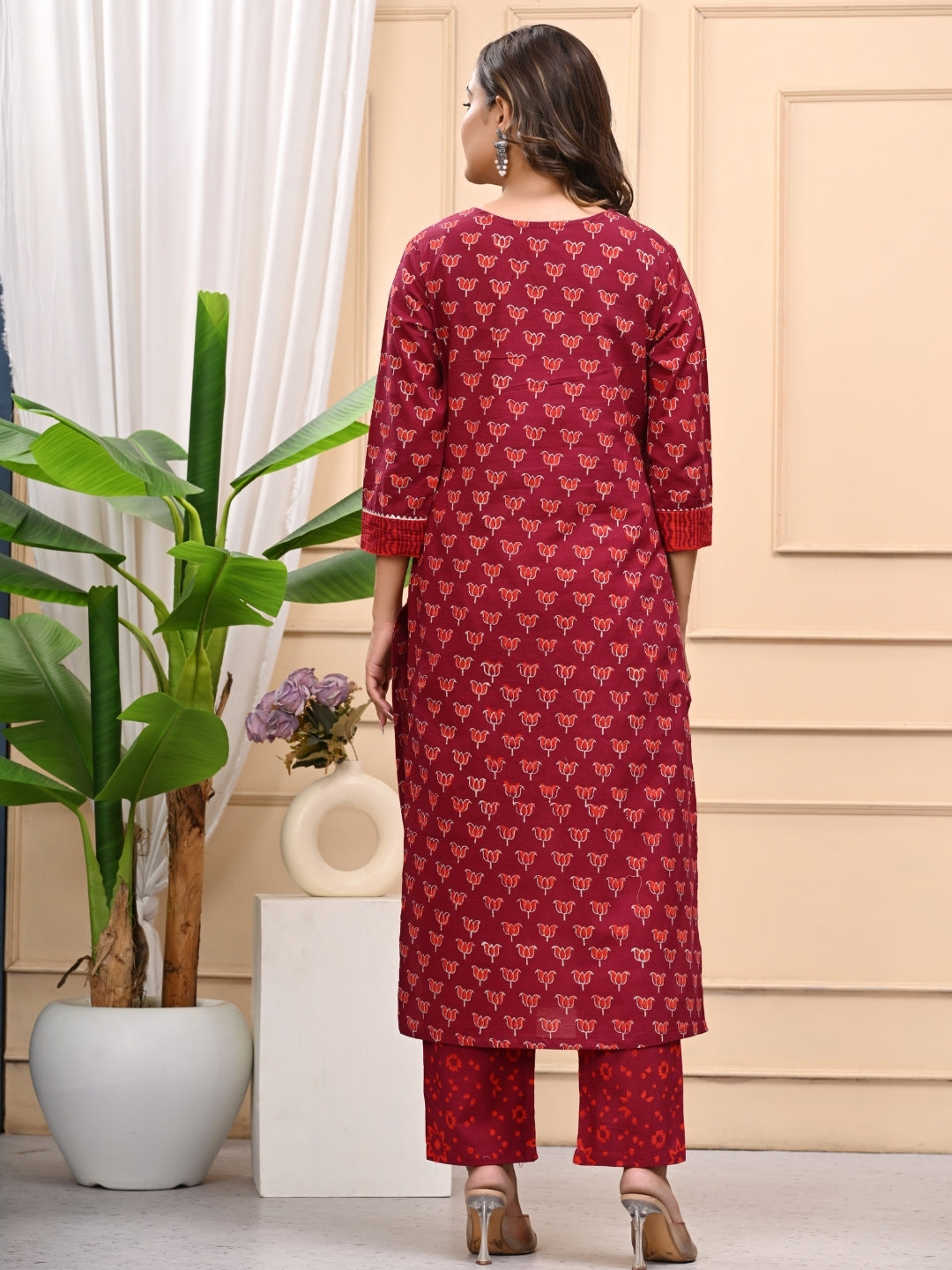 Maroon Bagru Handblock Printed Cotton Stitched Suit