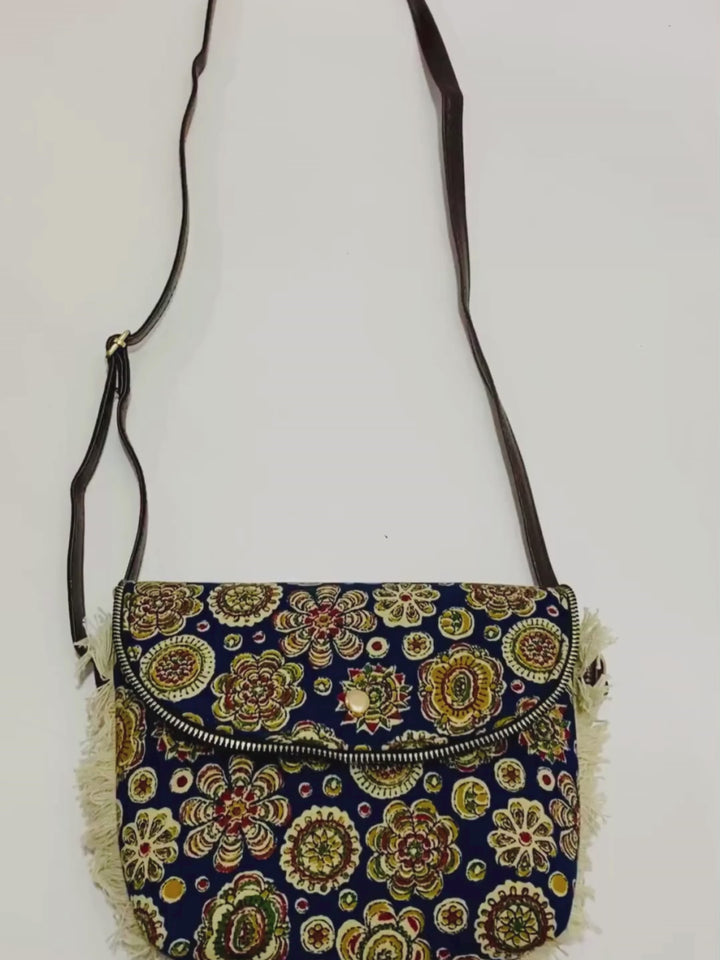 Chic Bagru Print Cotton Sling Bag