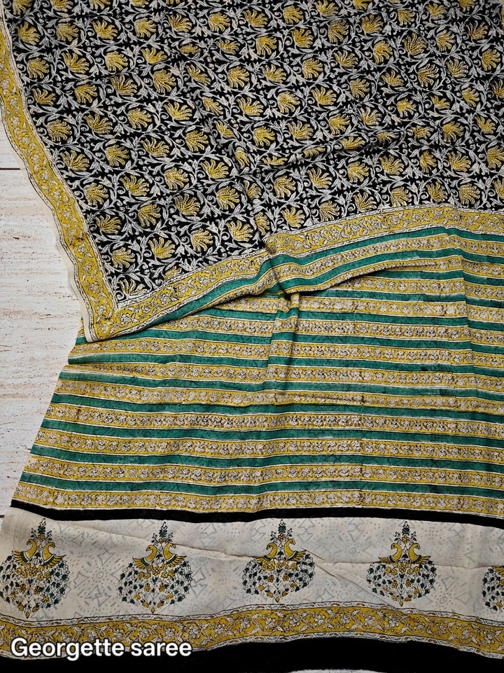 Handcrafted Bagru HandBlock Super Georgette Saree