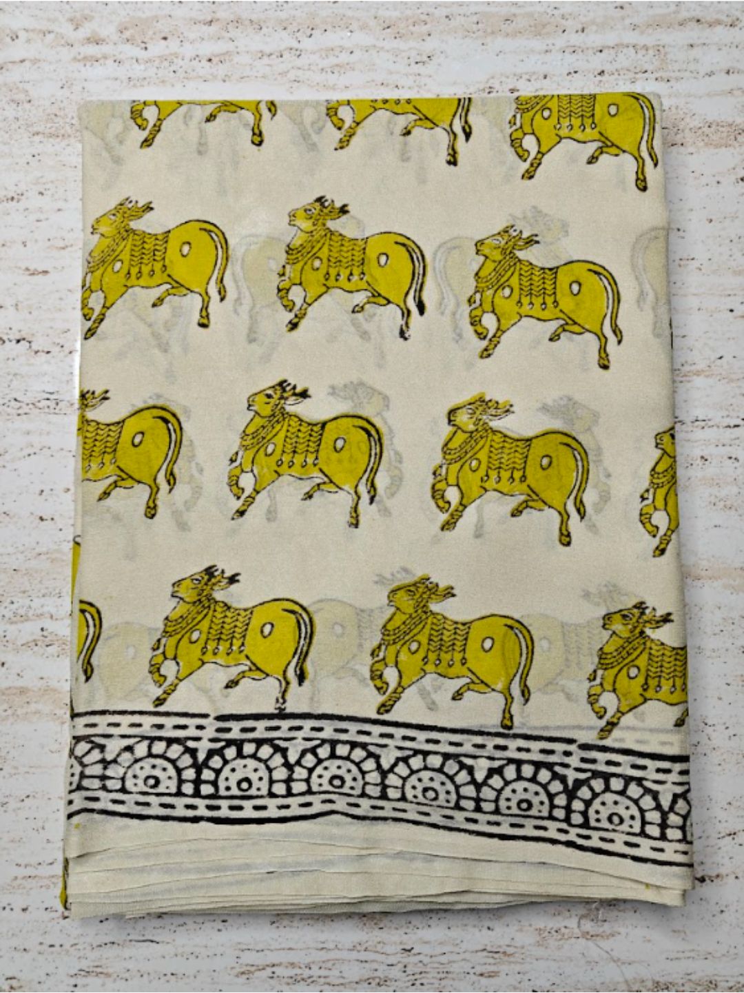 Bull Design Bagru HandBlock Super Georgette Saree